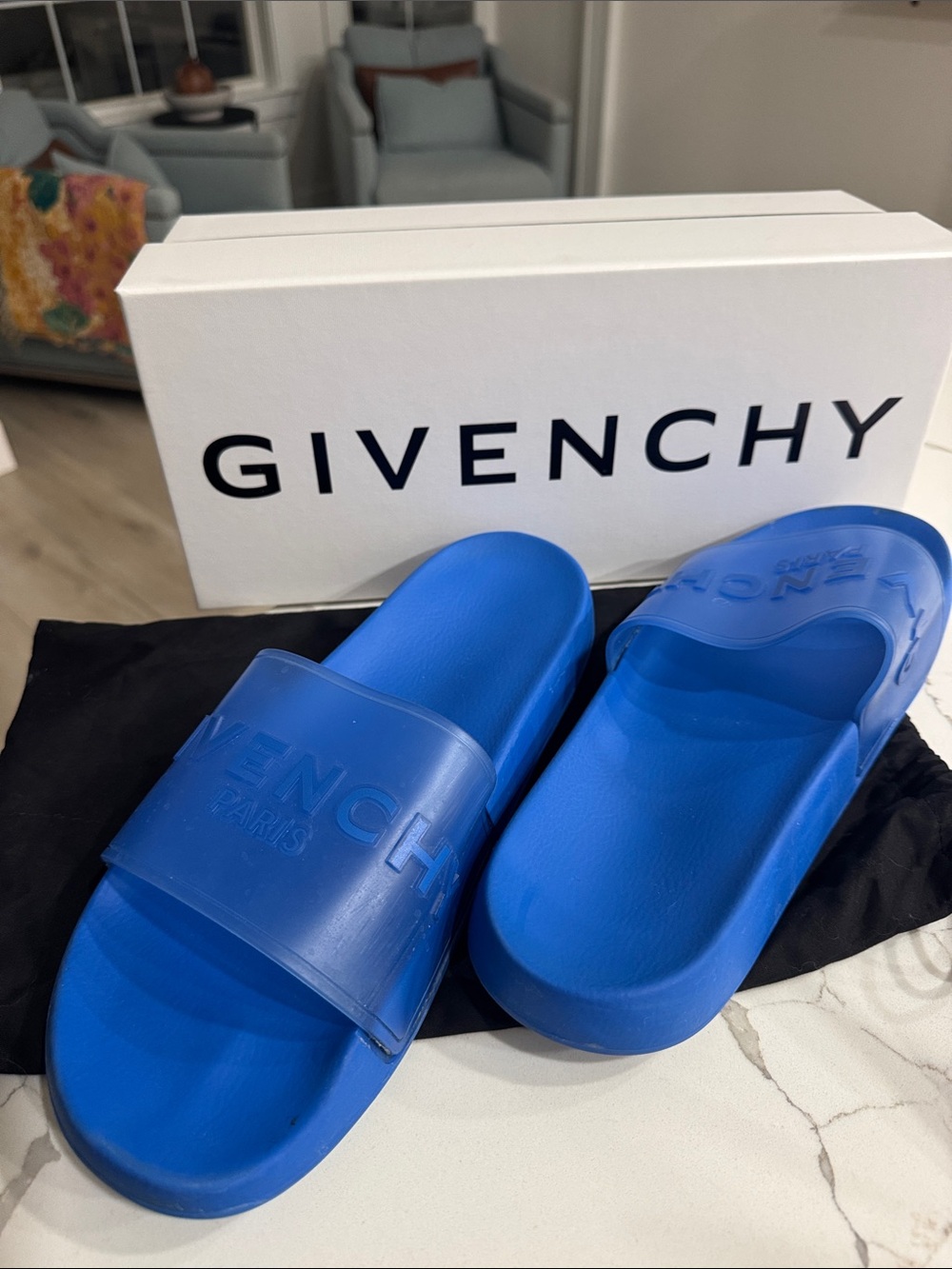 Givenchy Blue Rubber Logo Slide Sandals men’s size 45